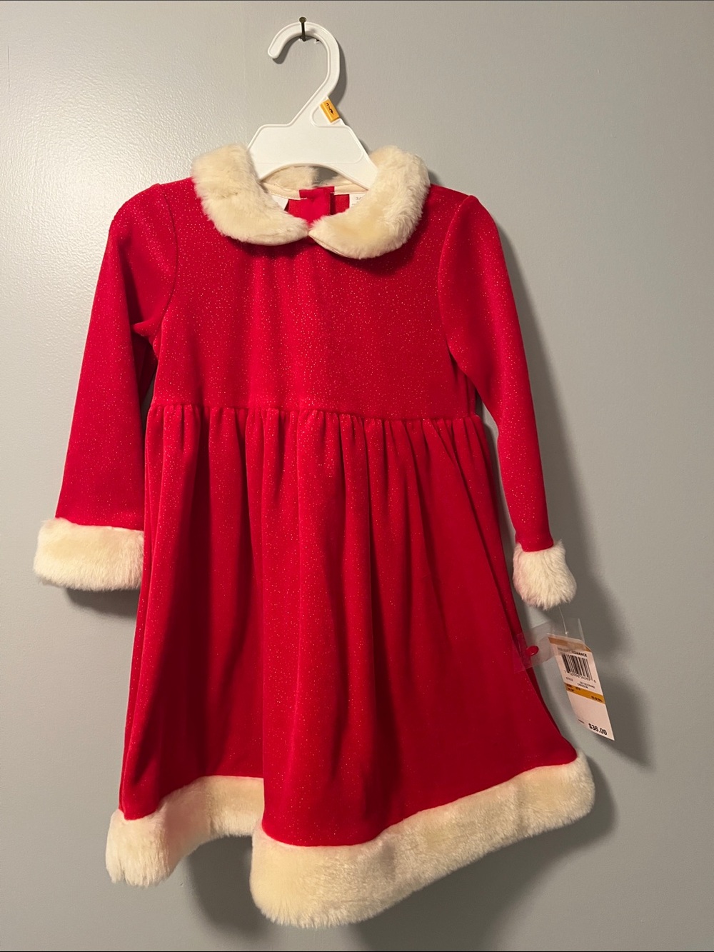 Charter Club Red Dress with Cream Faux Fur Trim